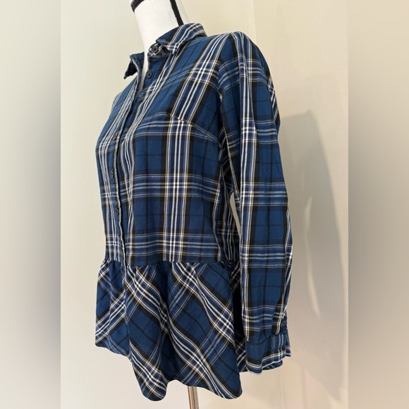 Joan Rivers Blue Plaid Long Sleeve Blouse - Picture 3 of 6